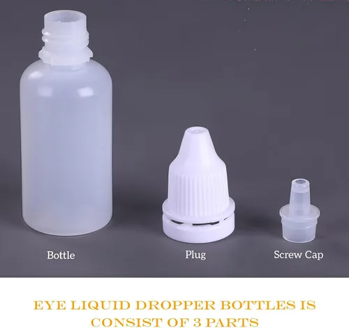 Vista 5 de 50 botellas vacías de plástico transparente de 0.3 fl oz (gotas de enchufe extraíble) contenedores de líquido para ojos para cuidado personal