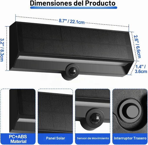 Vista 2 de FUDESY Luz solar de pared con sensor de movimiento para exteriores, 3 modos Lámpara de porche exterior impermeable, 3000 K, blanco cálido, 800