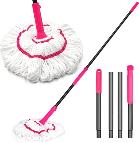 Vista 7 de NEWE Trapeador giratorio para limpieza de suelos, mopa de microfibra mejorada de 18 pulgadas de ancho, mango largo de 55 pulgadas de largo