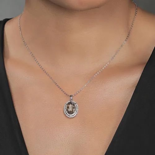 Vista 9 de Gem Stone King Collar con halo de dos filas de 5 a 10 quilates con piedra natal ovalada de 0.55 x 0.39 pulgadas en plata de ley 925 Collar