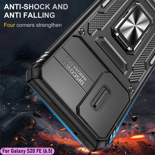 Vista 7 de Funda resistente para Samsung Galaxy S20 FE (5G), protección híbrida de goma de doble capa de grado militar con protector de cámara deslizante