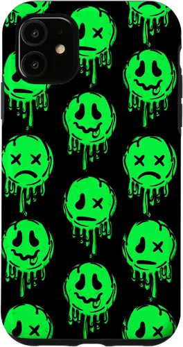 Vista 8 de Melting Happy Face Smile Trippy Sad Face Graffiti Green Case for iPhone 17