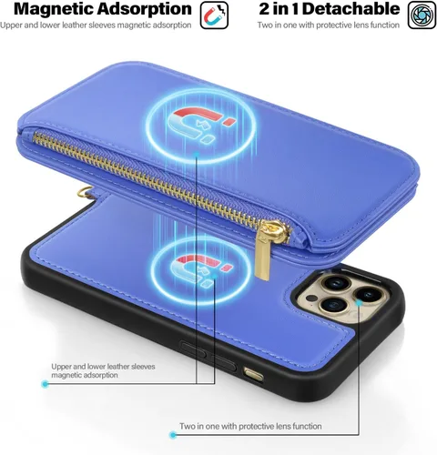 Vista 4 de Antsturdy Funda tipo cartera desmontable 2 en 1 para iPhone 14 Pro Max con MagSafe, bloqueo RFID, magnética, carga inalámbrica, funda de piel