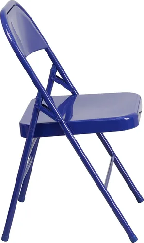 Vista 6 de EMMA + OLIVER Silla plegable de metal triple con refuerzo, 2 unidades Azul cobalto