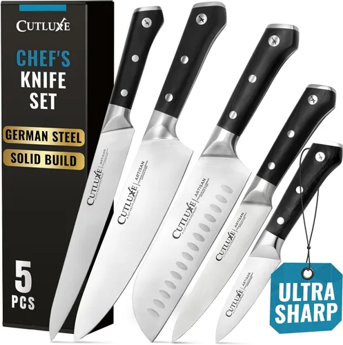 Vista 10 de Cutluxe Juego de cuchillos de chef, juego de 3 cuchillos de chef profesionales, acero alemán afilado, espiga completa, asas ergonómicas, serie