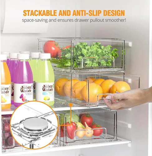 Vista 3 de BOICHU Paquete de 2 cajones de almacenamiento apilables, cajones transparentes para refrigerador organizadores y almacenamiento de refrigerador