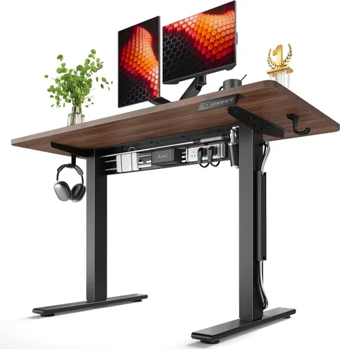 Vista 12 de FEZIBO Escritorio eléctrico de pie con barra transversal en forma de L y sistema de gestión de cables, escritorio de pie de 48 x 24 pulgadas
