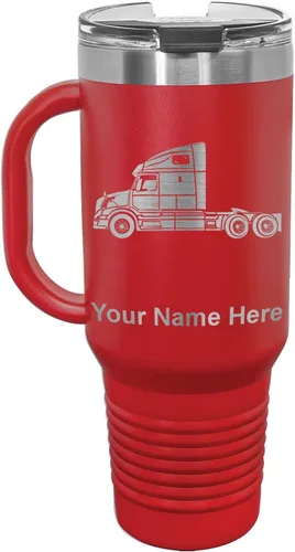 Vista 45 de LaserGram Taza de café aislada al vacío de 15 onzas, cabina de camión, grabado personalizado incluido (negro)