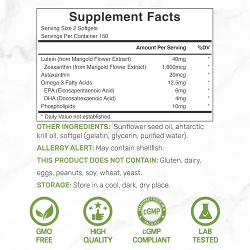 Vista 2 de DEAL SUPPLEMENT Suplementos de luteína y zeaxantina, 40 mg por porción, 300 cápsulas blandas