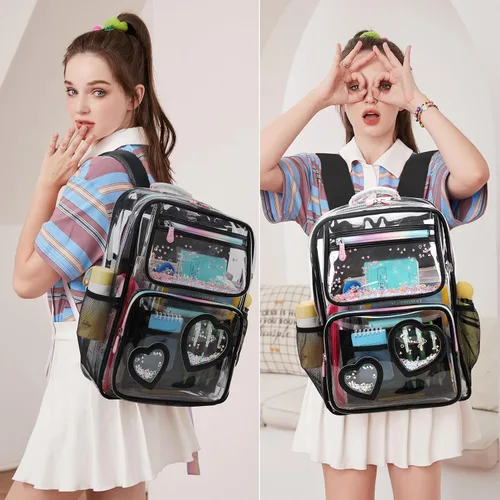 Vista 2 de KIDNUO Mochila transparente para niñas y mujeres, mochila transparente para niños, escuela primaria, universidad, mochila de viaje para laptop