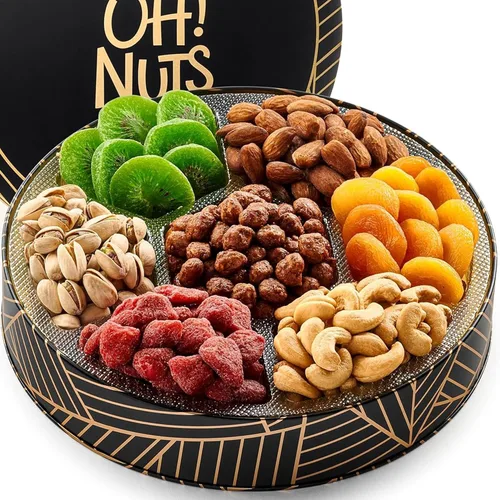 Vista 12 de Oh! Nuts Cesta de regalo de frutas secas en forma de corazón, 8 variedades tropicales gourmet, albaricoques, dátiles, ciruelas pasas, arándanos