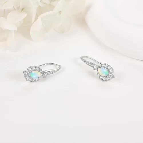 Vista 3 de Aretes de ópalo natural de plata de ley 925 con ópalo natural, aretes colgantes de ópalo natural para mujeres y niñas, Plata de ley, Ópalo