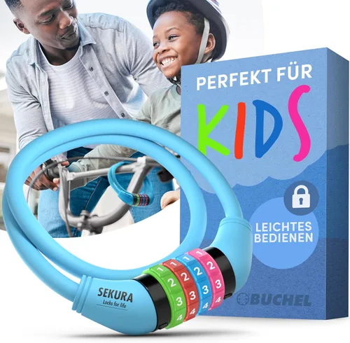 Vista 10 de Büchel Cable de bloqueo de bicicleta para niños, colorido y sin llave, asegura la bicicleta de tu hijo, accesorio de bicicleta fácil de usar