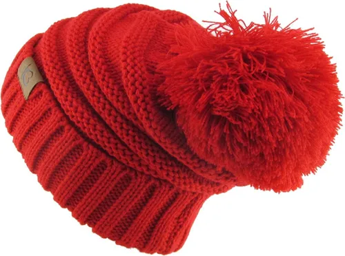 Vista 3 de KBETHOS Gorro de punto trenzado grueso de gran tamaño para mujer con pompón acanalado elástico