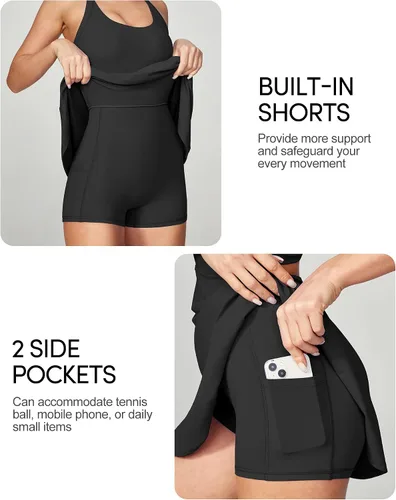 Vista 2 de IUGA Vestido de tenis para mujer con pantalones cortos integrados y brasier recortado, vestido de entrenamiento trenzado para golf, vestidos