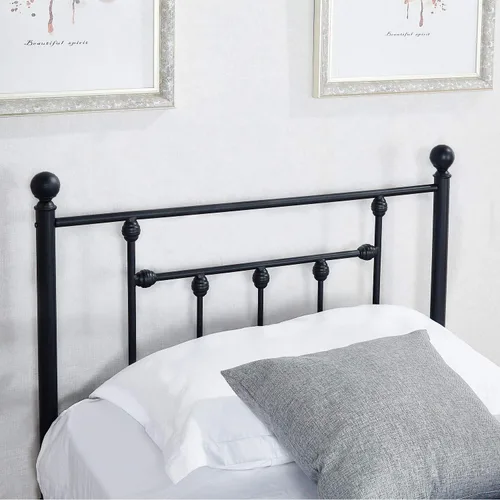Vista 5 de VECELO - Base de cama de tamaño individual, base de colchón con plataforma de metal, repuesto con cabecero estilo victoriano Mate negro