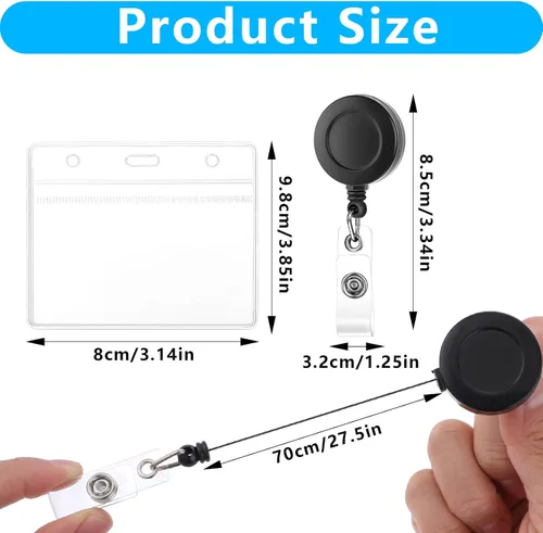 Vista 4 de TIESOME - Paquete de 2 portatarjetas de plástico suave con clip retráctil para carretes de insignia, transparente, tarjetas de identificación