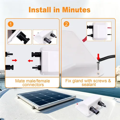 Vista 7 de Caja de prensaestopas solar de doble cable con cable de extensión solar suave 10AWG de 0.33 pies, glándula de entrada solar de ABS impermeable