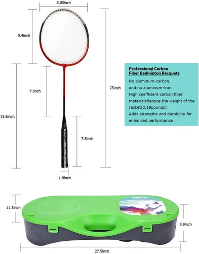 Vista 8 de Portable Badminton Net Set,Folding Volleyball Badminton Net,4 Professional Graphite Badminton Racket,8 Racket Grip Tape,4 Shuttlecocks,Family