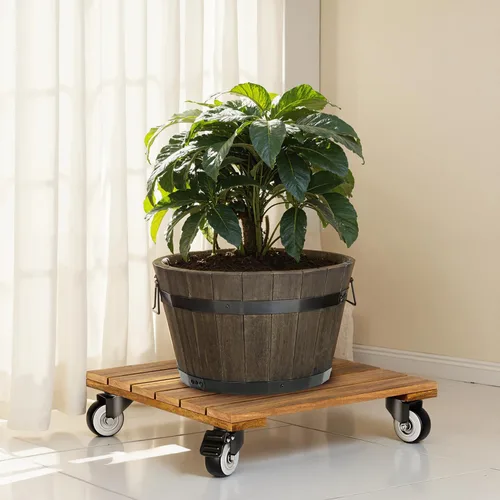 Vista 10 de Idzo Paquete de 2 cajas de madera de 12 pulgadas con ruedas resistentes, capacidad de 264 libras, plataforma de madera dura de acacia, soporte