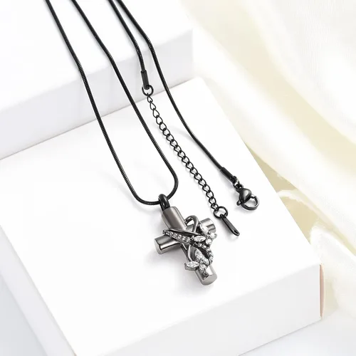 Vista 3 de Collares de urna para cenizas, joyería de cremación de mariposa para cenizas para cruz humana con mariposa de cristal, colgante de ceniza, recuerdo