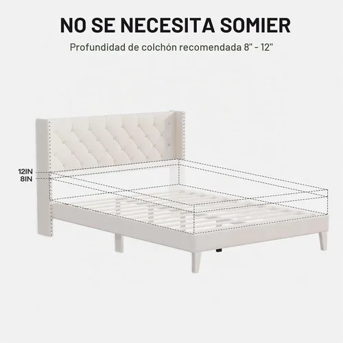 Vista 7 de DOGIBIXO Marco de cama tamaño completo con luces LED, marco de cama tapizado con cabecera de respaldo alado capitonada de diamante, soporte