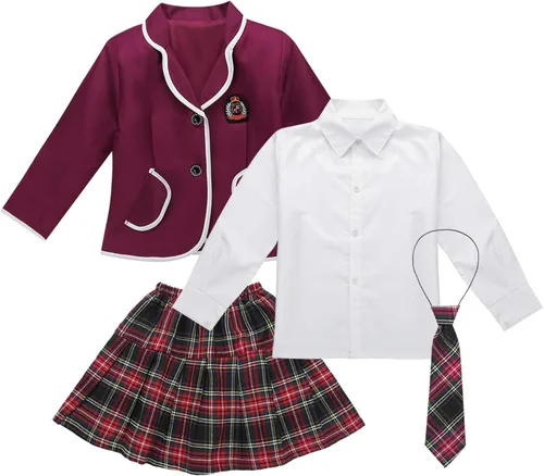 Vista 3 de CHICTRY Conjunto de 4 piezas para estudiantes de estilo británico para niños y niñas, disfraz clásico de anime japonés