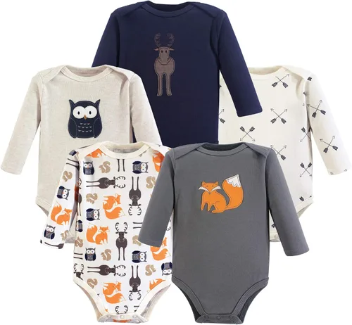 Vista 99 de Hudson Baby baby-boys Cotton Long-sleeve Bodysuits 5-pack