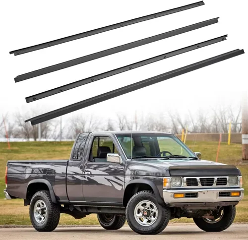 Vista 8 de 2 piezas de moldura de ventana de puerta exterior de automóvil negra, sello de burlete, compatible con Nissan Vehicle 1986-1994 Pickup D21 Hardbody