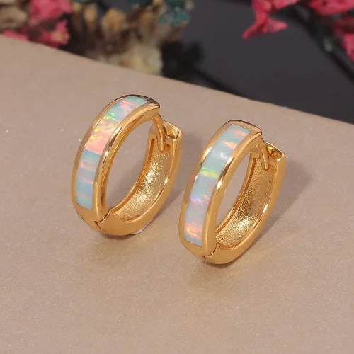 Vista 30 de CiNily Aretes Huggie de ópalo con bisagras, chapados en oro, hipoalergénicos, pequeños aretes de aro para mujeres, adolescentes, niñas, hombres