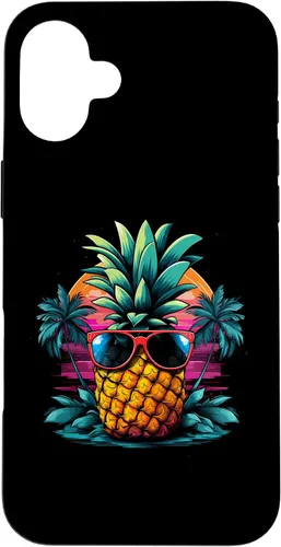 Vista 22 de iPhone 16 Vintage Pineapple With Sunglasses 70s 80s Vaporwave Hawaiian Case