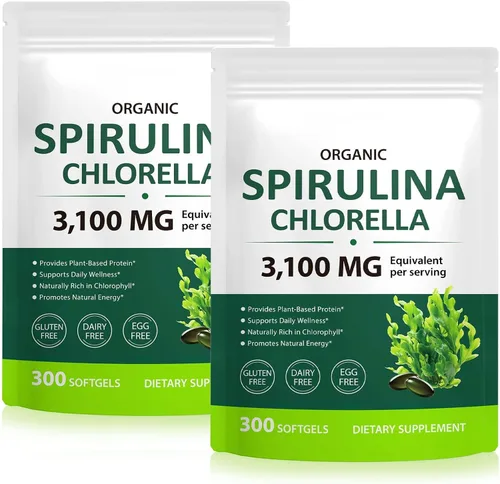 Vista 10 de Cápsulas de Spirulina Chlorella, mezcla de superverdes 17 en 1 rica en proteínas, clorofila, vitaminas, apoya la energía, la salud inmune