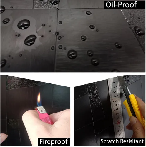 Vista 3 de Panel de 10 láminas de metal autoadhesivo para cocina, mosaico de aluminio autoadhesivo 3D, 11.81 x 11.81 x 0.12 pulgadas (10, negro cepillado)