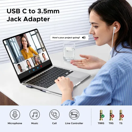 Vista 3 de UGREEN Adaptador de audio USB C a 0.138 in de ángulo recto tipo C conector auxiliar para auriculares 24bit 96kHz HiFi DAC, Braided Cable, Supports