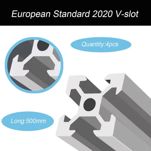 Vista 3 de Extrusión de aluminio con ranura en V 2020 para piezas de impresora 3D y CNC DIY plata 500mmX4