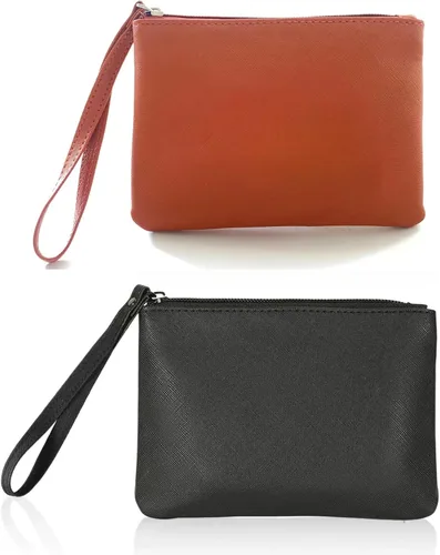 Vista 9 de Paquete de 2 pequeñas bolsas de maquillaje con cremallera para bolso, lápiz labial, organizador de maquillaje de viaje para mujeres, productos Negro
