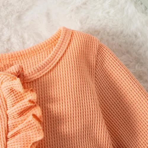 Vista 5 de Newborn Baby Girl Boy Footie Romper Coming Home Long Sleeve Ruffle Waffle Knit Zipper Onesie with Headband Outfits