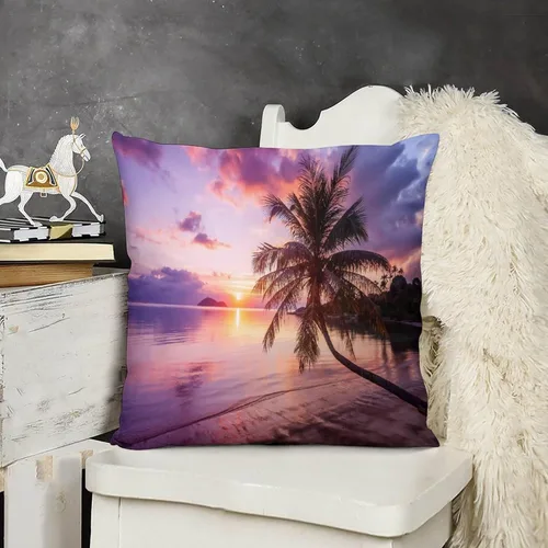 Vista 3 de Juego de 2 fundas de almohada con diseño escénico del océano tropical, fundas de almohada para sofá, fundas de almohada de poliéster para sofá