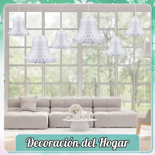 Vista 5 de 10 campanas de boda colgantes de panal, decoración de boda, campanas de panal de abeja, suministros de decoración con 2 rollos de cinta