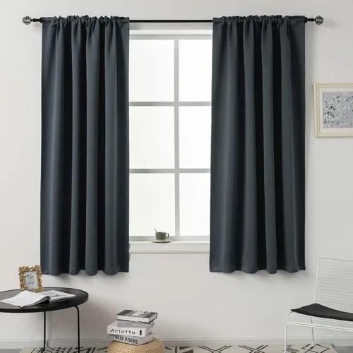 Vista 38 de DUALIFE Cortinas opacas de 45 pulgadas de largo, 2 paneles para ventanas pequeñas de dormitorio, aislamiento térmico, bolsillo para barra, cortinas