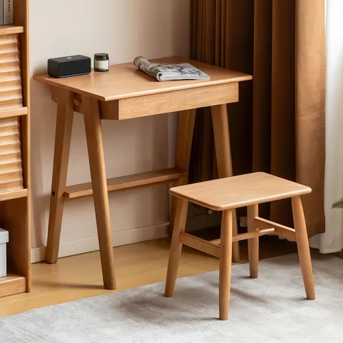 Vista 21 de Escritorio de madera maciza con acabado de nogal, escritorio pequeño para oficina en casa, escritorio de computadora para espacios pequeños