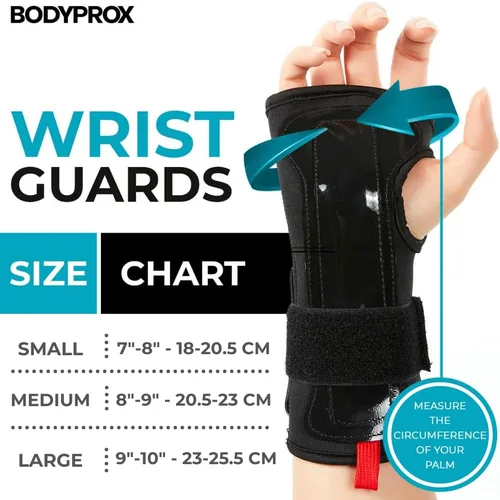 Vista 4 de BODYPROX Muñequeras (1 par) para snowboard, monopatín y patinaje en línea, protector de muñeca de protección deportiva