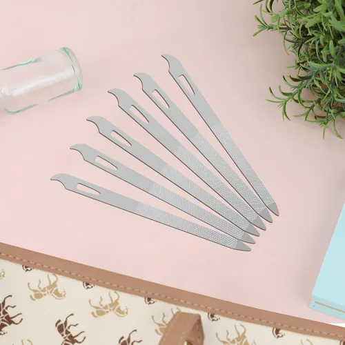 Vista 2 de Juego de limas de uñas de acero inoxidable de 6 piezas con punta limpiadora, doble cara, duradera, profesional para uñas naturales