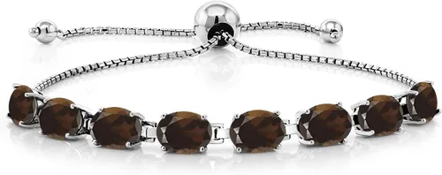 Vista 189 de Gem Stone King Pulsera de plata de ley 925 con piedra natal ovalada de 0.276 x 0.197 in para mujer, totalmente ajustable hasta 9 pulgadas