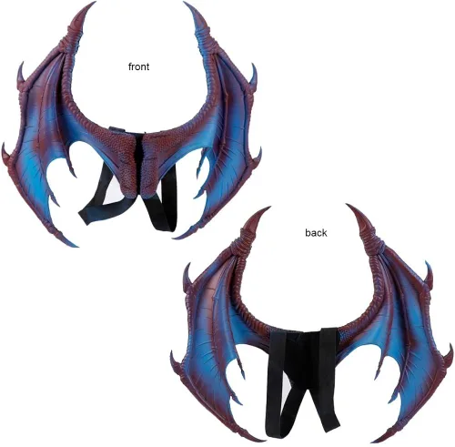 Vista 4 de BATEER Juego de disfraz de dragón de Halloween de 3 piezas para niños máscara de cosplay alas cola
