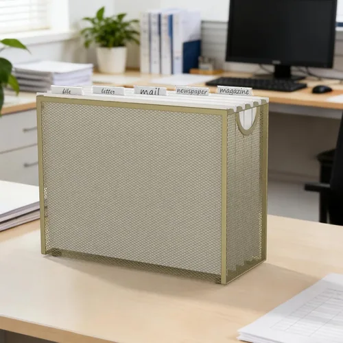 Vista 5 de Sinboun Organizador de archivos colgante tamaño carta, caja de archivo incluye 5 carpetas colgantes, armarios de almacenamiento de cartas de malla