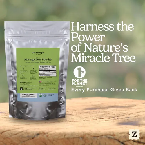 Vista 3 de Zen Polvo de hoja de moringa con principio orgánico, certificado por USDA, 1 libra