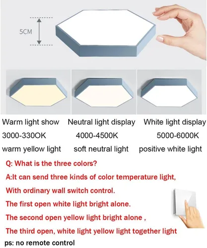 Vista 5 de Moderna iluminación hexagonal de acrílico empotrado, luces de techo LED macarrón, luz de tres tonos, luz empotrada, luz de techo LED de montaje