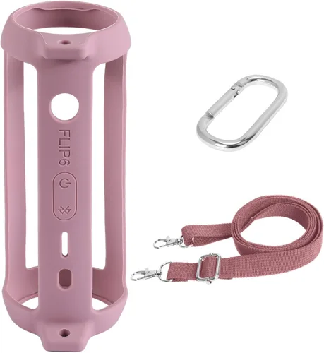 Vista 2 de co2CREA Funda de silicona suave de repuesto para altavoz Bluetooth portátil JBL Flip 6 (funda rosa)