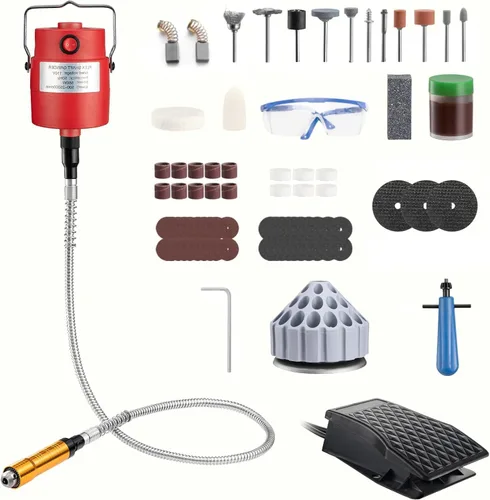 Vista 13 de DZQ Amoladora de eje flexible de 380 W con pedal de pie, kit de herramientas rotativas de 500 a 20,000 RPM con portabrocas de 3 mandíbulas y 83